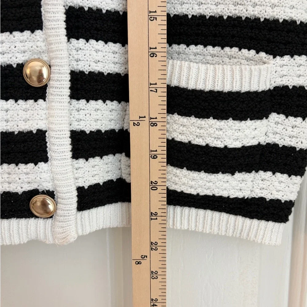 Striped Knit Cardigan Black White with Gold Buttons Size M - Picture 6 of 11